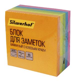 Блок самоклеящийся бумажный Silwerhof 682157-00 76x76мм 400лист. 75г/м2 неон 5цв.в упак.