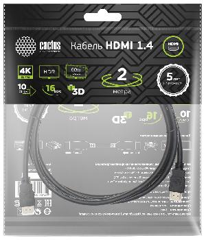 Кабель аудио-видео Cactus CS-HDMI.1.4-2 HDMI (m)/HDMI (m) 2м. позолоч.конт. черный