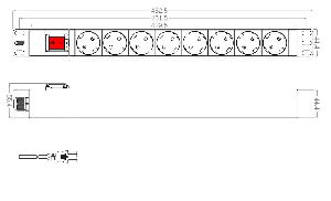 Блок распределения питания Hyperline SHT19-8SH-S-2.5IEC гор.размещ. 8xSchuko базовые 10A C14 2.5м