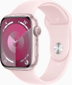 Смарт-часы Apple Watch Series 9 A2980 45мм OLED корп.розовый Sport Band рем.светло-розовый разм.брасл.:140-190мм (MR9G3ZP/A)
