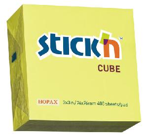 Блок самоклеящийся бумажный Stick`n 21010 76x76мм 400лист. 70г/м2 неон желтый