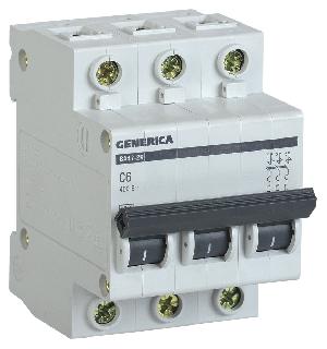 Выключатель автоматический IEK MVA25-3-006-C Generica 6A тип C 4.5kA 3П 400В 3мод серый (упак.:1шт)