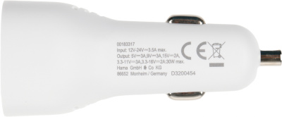 Автомобильное зар./устр. Hama H-183317 3A (PD) USB Type-C для Apple белый (00183317)