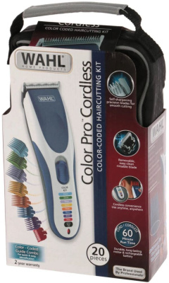 Машинка для стрижки Wahl Cordless ColorPro белый/синий (насадок в компл:10шт)