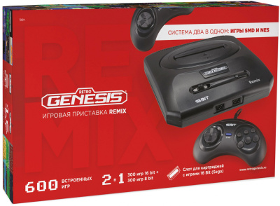 Игровая консоль Retro Genesis Remix черный в комплекте: 600 игр