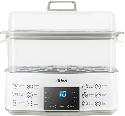 Пароварка Kitfort КТ-6431 2ярус. 800Вт белый/серый