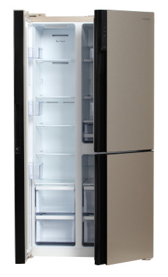 Холодильник Hyundai CS6073FV 3-хкамерн. шампань стекло инвертер
