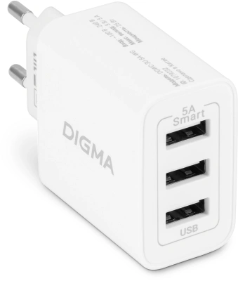 Сетевое зар./устр. Digma DGWC-3U-5A-WG 30W 3A (PD+QC) 3xUSB универсальное белый
