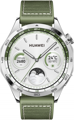 Смарт-часы Huawei Watch GT 4 Phoinix-B19W 46мм 1.43" AMOLED корп.серебристый рем.зеленый разм.брасл.:140-210мм (55020BGY)