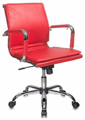 Кресло руководителя Бюрократ Ch-993-Low красный эко.кожа низк.спин. крестов. металл хром