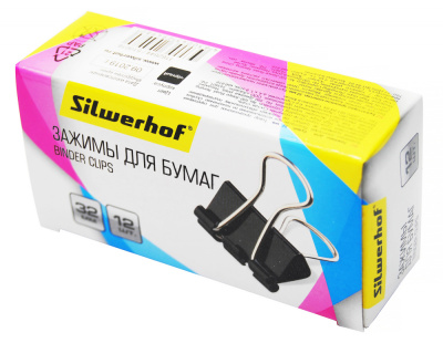 Зажимы Silwerhof 510016 сталь 32мм черный (упак.:12шт) картонная коробка