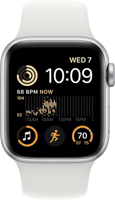 Смарт-часы Apple Watch SE 2022 A2722 40мм OLED корп.серебристый рем.белый (MNJV3B/A)