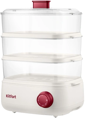 Пароварка Kitfort КТ-6830 3ярус. 800Вт белый/красный