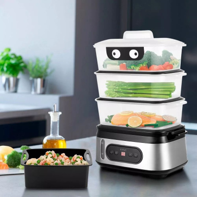 Пароварка Kitfort КТ-4082 3ярус. 800Вт серебристый