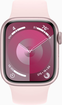 Смарт-часы Apple Watch Series 9 A2978 41мм OLED корп.розовый Sport Band рем.светло-розовый разм.брасл.:130-180мм (MR933ZP/A)
