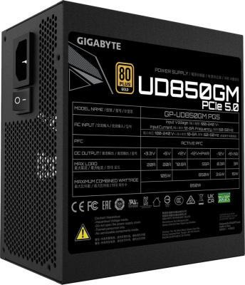 Блок питания Gigabyte ATX 850W GP-UD850GM PG5 Gen.5 80+ gold (20+4pin) APFC 120mm fan 8xSATA Cab Manag RTL