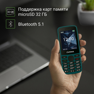 Мобильный телефон Digma A250 Linx 128Mb зеленый моноблок 3G 4G 2Sim 2.4" 240x320 GSM900/1800 GSM1900 microSD max32Gb