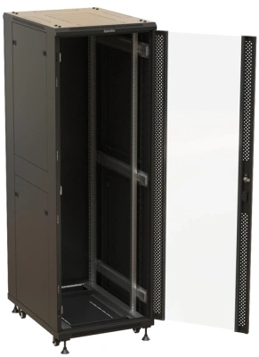 Шкаф серверный Hyperline (TTBR-3268-AS-RAL9004) напольный 32U 600x800мм пер.дв.перфор. задн.дв.спл.стал.лист 2 бок.пан. 1000кг черный 710мм 1610мм IP20 сталь