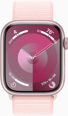 Смарт-часы Apple Watch Series 9 A2980 45мм OLED корп.розовый Sport Loop рем.светло-розовый разм.брасл.:145-220мм (MR9J3ZP/A)