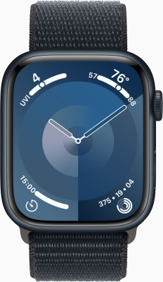 Смарт-часы Apple Watch Series 9 A2980 45мм OLED корп.темная ночь Sport Loop рем.темная ночь разм.брасл.:145-220мм (MR9C3ZP/A)