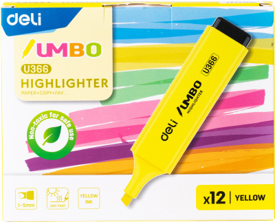 Текстовыделитель Deli EU366-YL Jumbo скошенный пиш. наконечник 1-5мм желтый