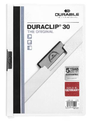 Папка с клипом Durable Duraclip 2200-02 прозрач. верх.лист A4 1-30лист. белый