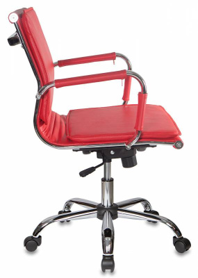 Кресло руководителя Бюрократ Ch-993-Low красный эко.кожа низк.спин. крестов. металл хром