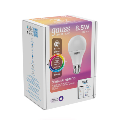 Умная лампа Gauss IoT Smart Home E27 8.5Вт 806lm Wi-Fi (1170112)