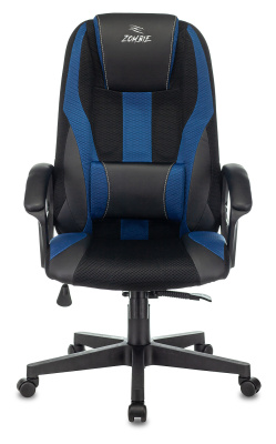 Кресло игровое Zombie 9 черный/синий ткань/эко.кожа крестов. пластик