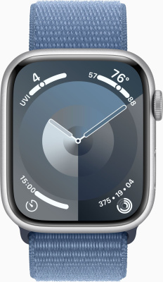 Смарт-часы Apple Watch Series 9 A2980 45мм OLED корп.серебристый Sport Loop рем.синий разм.брасл.:145-220мм (MR9F3ZP/A)