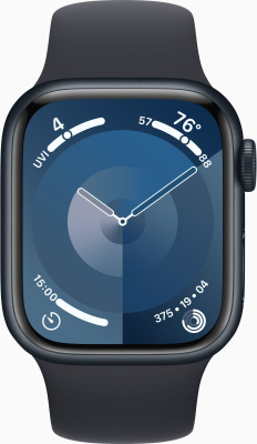 Смарт-часы Apple Watch Series 9 A2978 41мм OLED корп.темная ночь Sport Band рем.темная ночь разм.брасл.:150-200мм (MR8X3ZP/A)