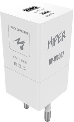 Сетевое зар./устр. Hiper HP-WC007 20W 3A+2.22A (PD+QC) USB-C/USB-A универсальное белый