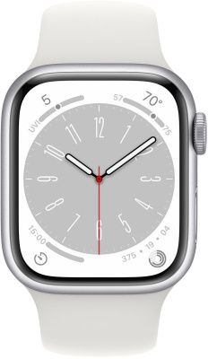 Смарт-часы Apple Watch Series 8 А2770 41мм OLED корп.серебристый рем.белый разм.брасл.:S/M (MP6L3LL/A)
