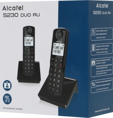 Р/Телефон Dect Alcatel S230 DUO RU черный (труб. в компл.:2шт) АОН