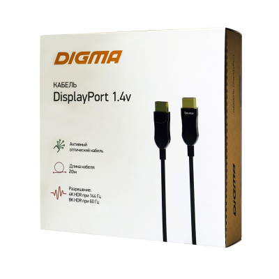 Кабель аудио-видео Digma 1.4v AOC DisplayPort (m)/DisplayPort (m) 20м. позолоч.конт. черный (BHP DP 1.4-20)
