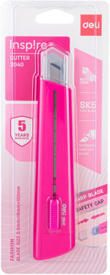 Нож канцелярский Deli E2040pink Rio 100мм шир.лез.18мм фиксатор сталь розовый блистер