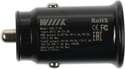 Автомобильное зар./устр. Wiiix UCC-4-2-04-96 2.4A (QC) USB-C/USB-A универсальное черный