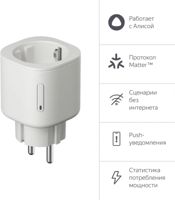 Умная розетка Yandex Matter EUBT Wi-Fi белый (YNDX-00540WHT)