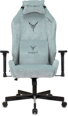Кресло игровое Knight N1 Fabric серо-голубой Light-28 с подголов. крестов. металл