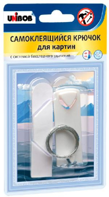 Крючок для картин Unibob самоклеящийся белый пластик (упак: 1шт) (49000)