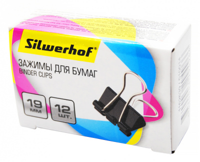 Зажимы Silwerhof 510014 сталь 19мм черный (упак.:12шт) картонная коробка