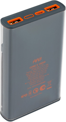 Мобильный аккумулятор Hiper CORE X Transparent 10000mAh QC/PD 3A черный