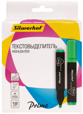 Текстовыделитель Silwerhof Prime 108031-03 скошенный пиш. наконечник 1-4мм зеленый коробка