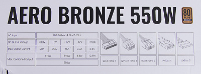 Блок питания Aerocool ATX 550W AERO BRONZE 80+ bronze (20+4pin) APFC 120mm fan 5xSATA RTL