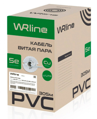 Кабель информационный WRline WR-UTP-4P-C5E-L-PVC-GY кат.5E U/UTP 4X2X24AWG 0.48AWG PVC внутренний 305м серый
