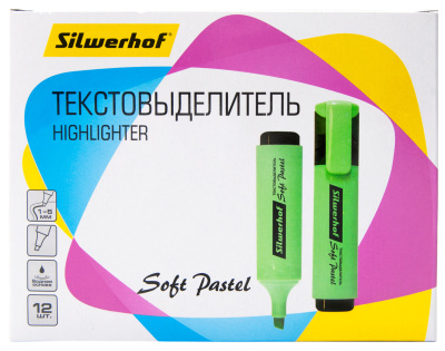 Текстовыделитель Silwerhof Soft Pastel 108133-22 скошенный пиш. наконечник 1-5мм мятный коробка