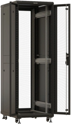 Шкаф серверный Hyperline (TTBR-3261-DD-RAL9004) напольный 32U 600x1000мм пер.дв.перфор. задн.дв.перфор. 2 бок.пан. 1000кг черный 84.2кг 1610мм