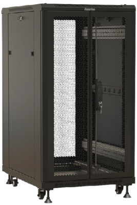Шкаф серверный Hyperline (TTBR-2261-DD-RAL9004) напольный 22U 600x1000мм пер.дв.перфор. задн.дв.перфор. 2 бок.пан. 1000кг черный 910мм 1166мм IP20 сталь