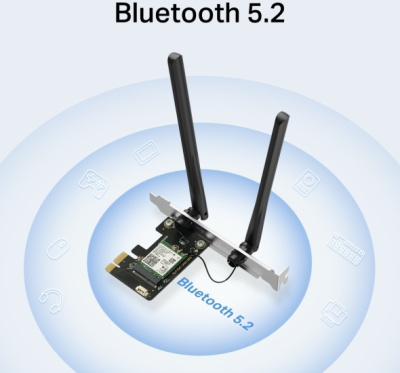 Сетевой адаптер Wi-Fi + Bluetooth Mercusys MA80XE AX3000 PCI Express (ант.внеш.несъем.) 2ант.
