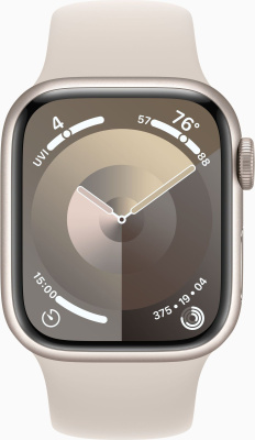 Смарт-часы Apple Watch Series 9 A2978 41мм OLED корп.сияющая звезда Sport Band рем.сияющая звезда разм.брасл.:130-180мм (MR8T3ZP/A)